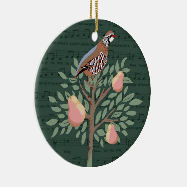 Adorno De Cerámica Partridge in a pear tree Christmas Carole on green (Derecha)