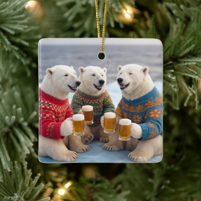 Adorno De Cerámica Party Polar Bears Wearing Christmas Ugly Sweaters (Árbol)