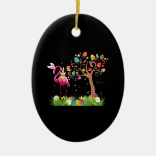 Adorno De Cerámica Pascua de Bunny Flamingo 2021   Amantes del flamen