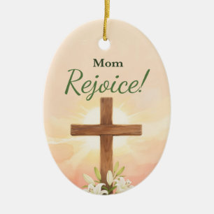 Adorno De Cerámica Pascua de Mamá Regocijo Cruz y Lirios