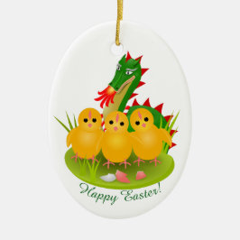 Adorno De Cerámica Pascua feliz de tres chicas y dragón de moones