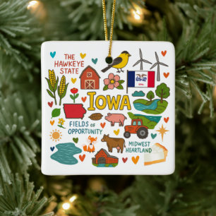 Adorno De Cerámica Pase Familiar Personalizado de Iowa Navidad