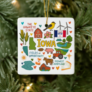 Adorno De Cerámica Pase Familiar Personalizado de Iowa Navidad