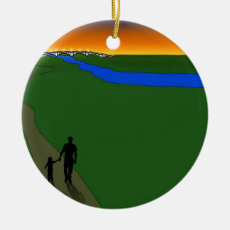 Adorno De Cerámica Paseo Por La Noche De Padre Y Niño