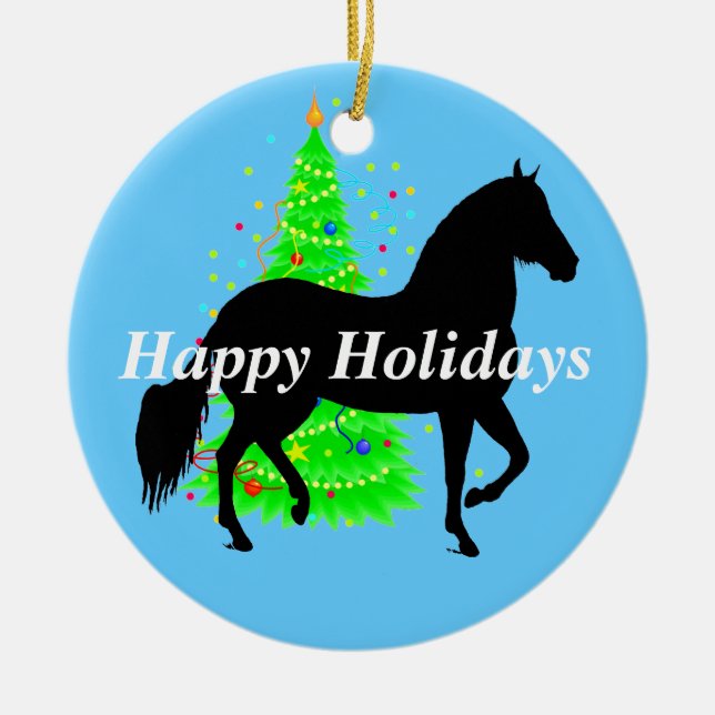 Adorno De Cerámica Paso Fino Horse Silhouette Happy Holidays (Frente)