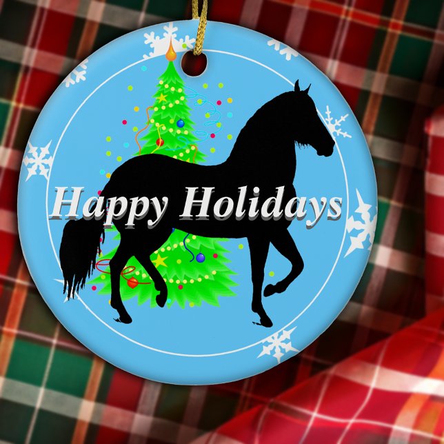 Adorno De Cerámica Paso Fino Horse Silhouette Happy Holidays (Paso Fino Horse Silhouette Happy Holidays Ceramic Ornament)
