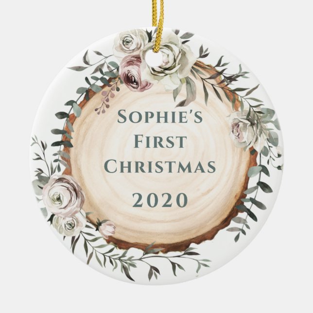 Adorno De Cerámica Pasta de árboles de bosque con flores | Primer beb (Frente)