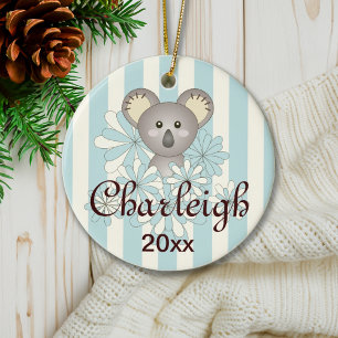 Adorno De Cerámica Pastel Blue Stripe Cute Baby Koala Niños Navidades