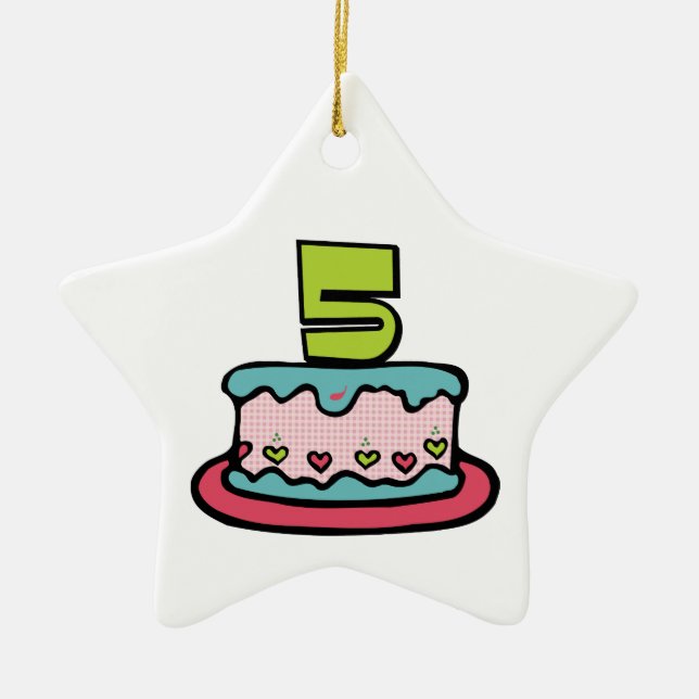 Adorno De Cerámica Pastel de cumpleaños de 5 años (Frente)