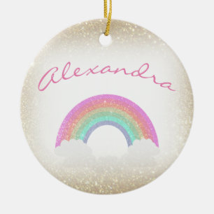 Adorno De Cerámica Pastel Faux Purpurina Rainbow con nombre personali