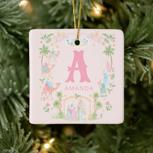 Adorno De Cerámica Pastel Nativity Monogram (Árbol)