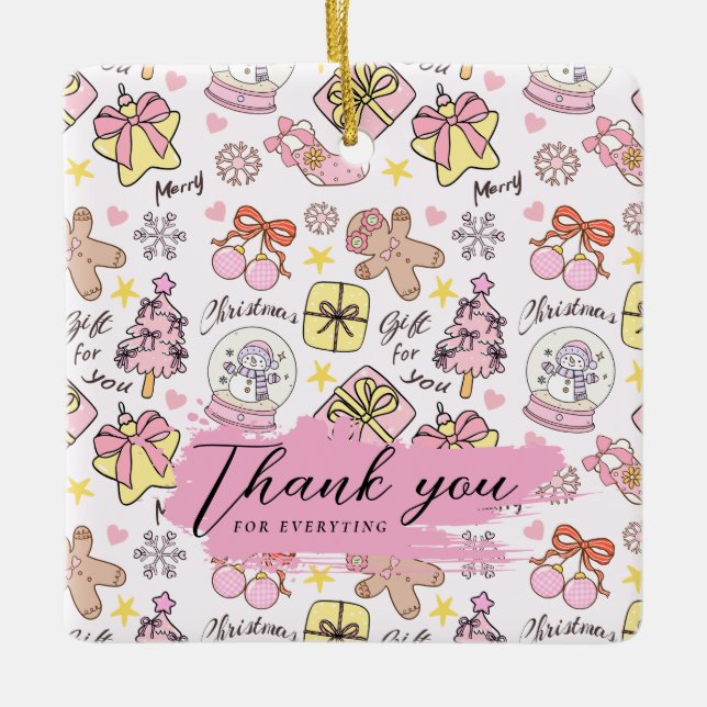 Adorno De Cerámica Pastel Pink Christmas Pattern with Custom Text (Anverso)