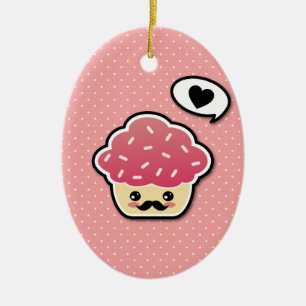 Adorno De Cerámica Pastel rosa de Kawaii con bigote