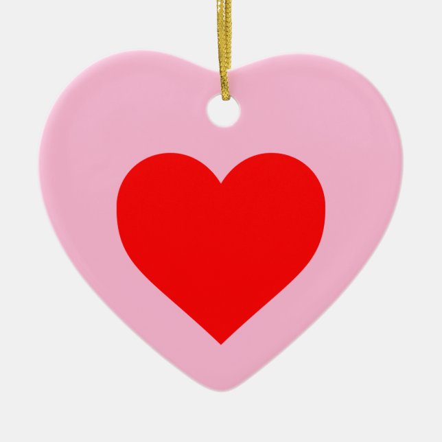 Adorno De Cerámica Pastel rosa del corazón rojo romántico (Frente)
