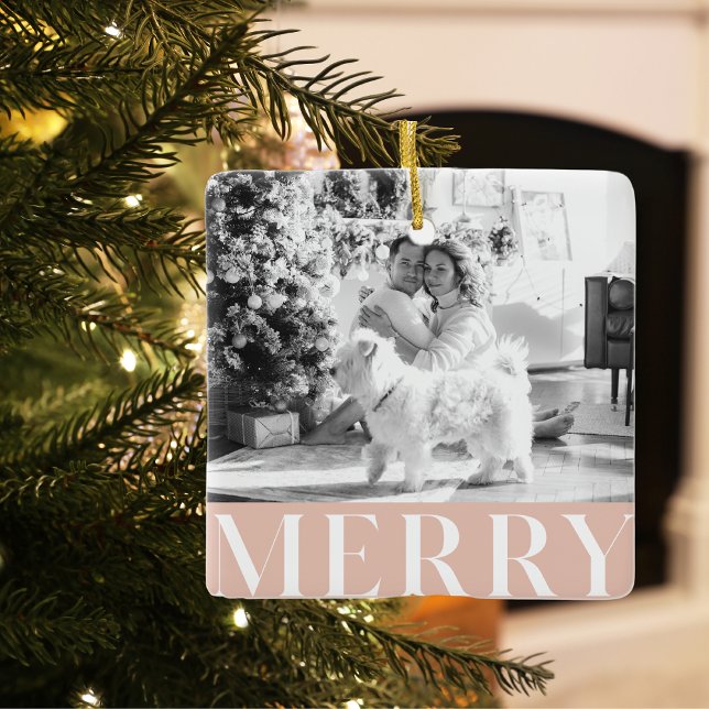 Adorno De Cerámica Pastel Rosa Merry y foto familiar | Feliz feriado (Subido por el creador)