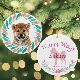 Adorno De Cerámica Pastel Rosa Shiba Inu   Navidad Personalizada