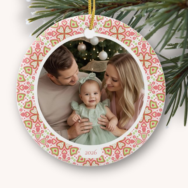 Adorno De Cerámica Pastel Round Ceramic Photo Christmas Ornament  (Round Ceramic Photo Ornament)