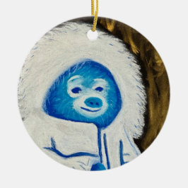 Adorno De Cerámica Pastel suave de yeti azul y blanco