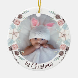 Adorno De Cerámica Pastel Winter Floral Babys primera Navidad
