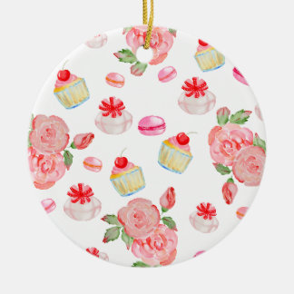 Adorno De Cerámica Pasteles dulces y rosas en acuarela