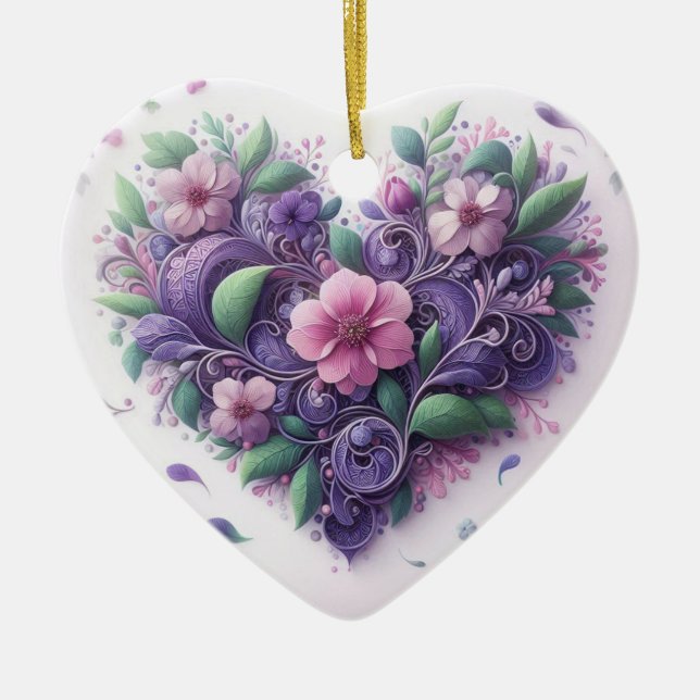 Adorno De Cerámica Pastels Scrolly Heart Ornament (Frente)