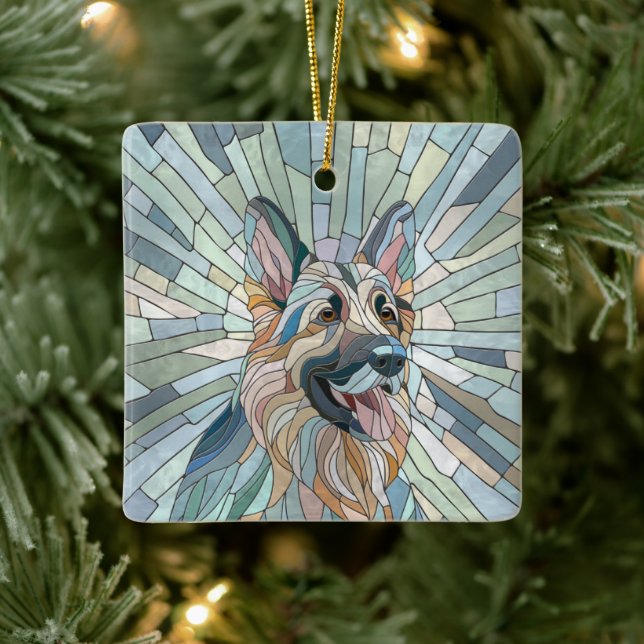 Adorno De Cerámica Pastor Alemán - Arte Mosaico (Árbol)