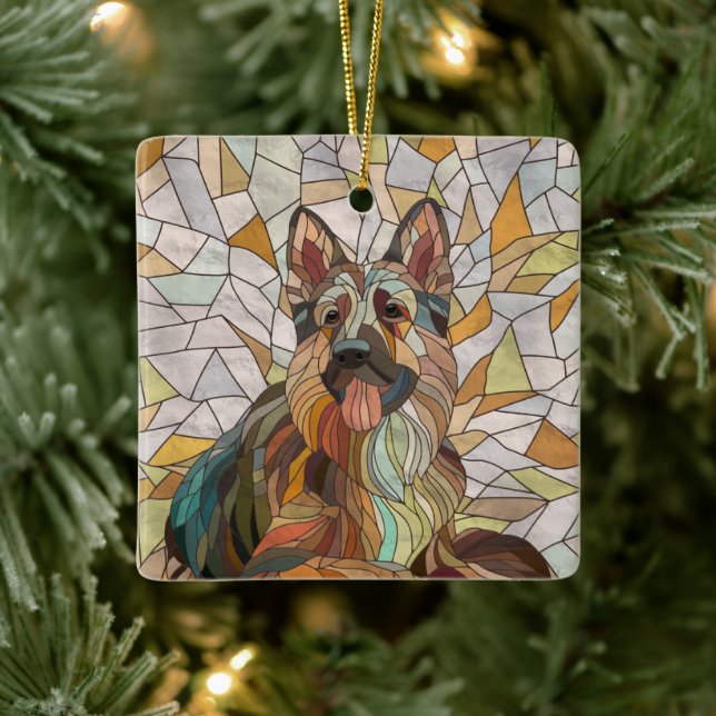 Adorno De Cerámica Pastor Alemán - Arte Mosaico (Árbol)