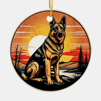 Adorno De Cerámica Pastor Alemán Atardecer Retro Amante de los Perros