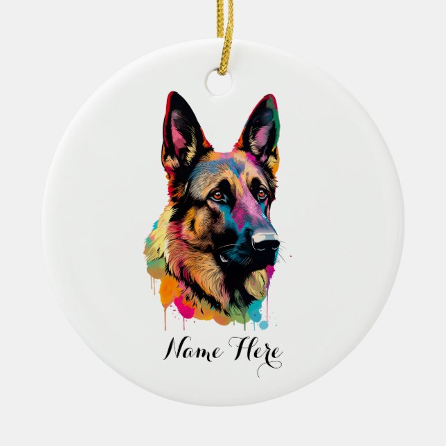 Adorno De Cerámica Pastor alemán colorido (Frente)