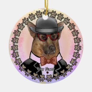 Adorno De Cerámica Pastor Alemán con Gafas