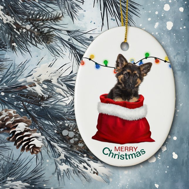 Adorno De Cerámica Pastor alemán en Navidades de bolsa de regalo (Subido por el creador)