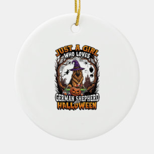 Adorno De Cerámica Pastor Alemán Halloween Perro Bruja Sombrero Calab