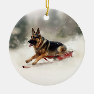 Adorno De Cerámica Pastor alemán Navidad nieve invierno