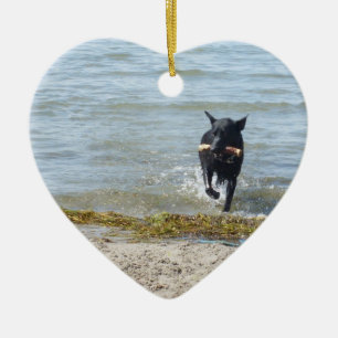 Adorno De Cerámica Pastor alemán negro de la laca