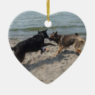 Adorno De Cerámica Pastor alemán negro de la laca