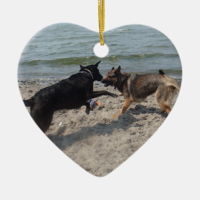 Adorno De Cerámica Pastor alemán negro de la laca (Frente)