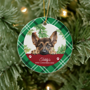 Adorno De Cerámica Pastor Alemán Primera Navidad Personalizada