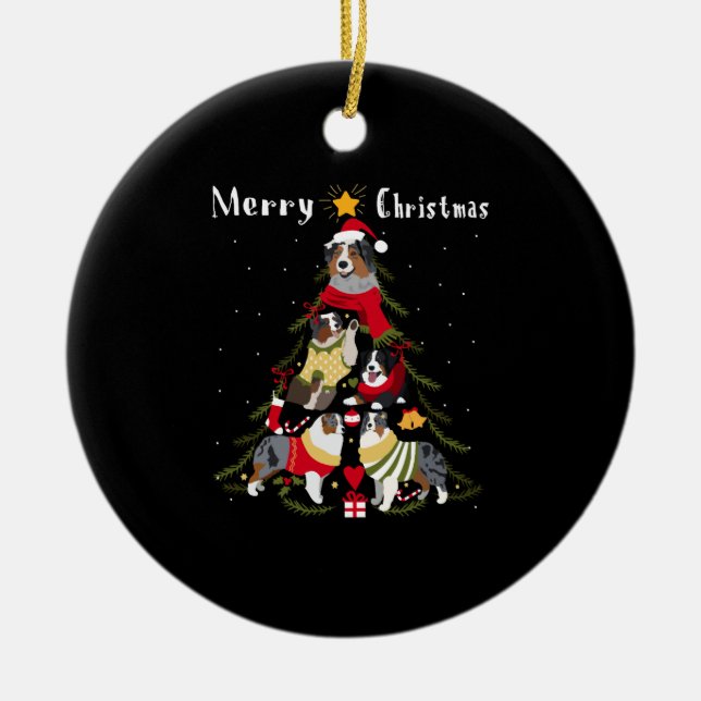 Adorno De Cerámica Pastor Australiano Aussie Christmas Tree Xmas Dog (Frente)