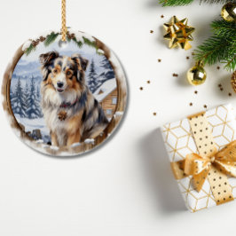 Adorno De Cerámica Pastor Australiano de Navidades de Invierno