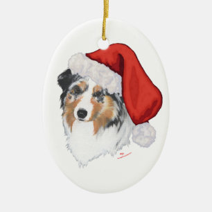 Adorno De Cerámica Pastor Australiano Navidad