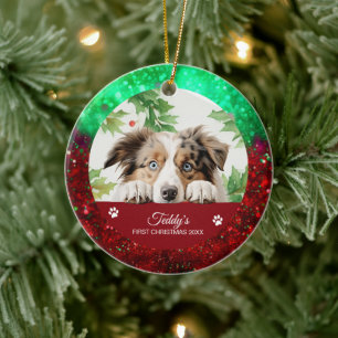 Adorno De Cerámica Pastor Australiano Navidad Personalizada