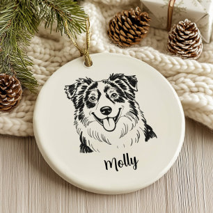 Adorno De Cerámica Pastor Australiano Personalizado Navidad