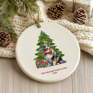 Adorno De Cerámica Pastor Australiano Personalizado Navidad