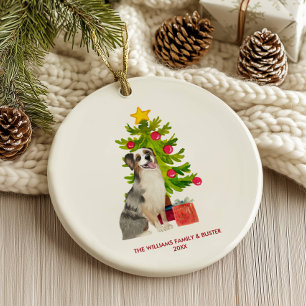 Adorno De Cerámica Pastor Australiano Personalizado Navidad