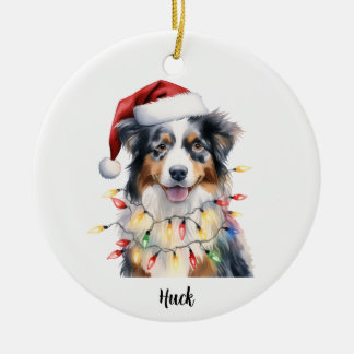 Adorno De Cerámica Pastor Australiano Personalizado Navidad Perro