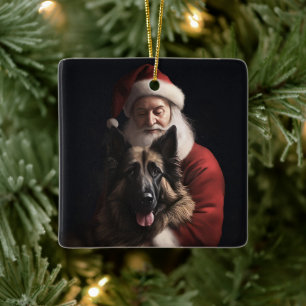Adorno De Cerámica Pastor Belga Santa Claus Navideño Festivo