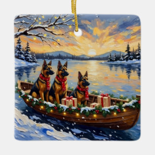 Adorno De Cerámica Pastor Belga Tervuren Barco de Navidad Fiesta