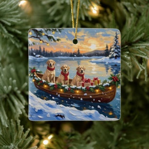 Adorno De Cerámica Pastore Labrador Navidad Barco Fiesta
