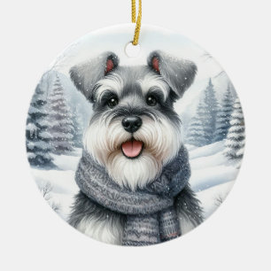 Adorno De Cerámica Pastore Schnauzer Adorable Invierno Tierra Mágica 