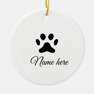 Adorno De Cerámica Pata de perro mascota negro añadir nombre texto fo